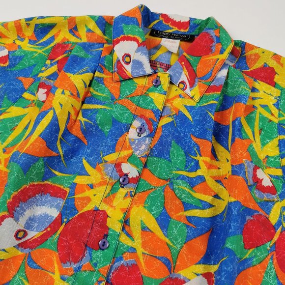 Tropical Print 80s Button Front Blouse - Picture 7 of 10